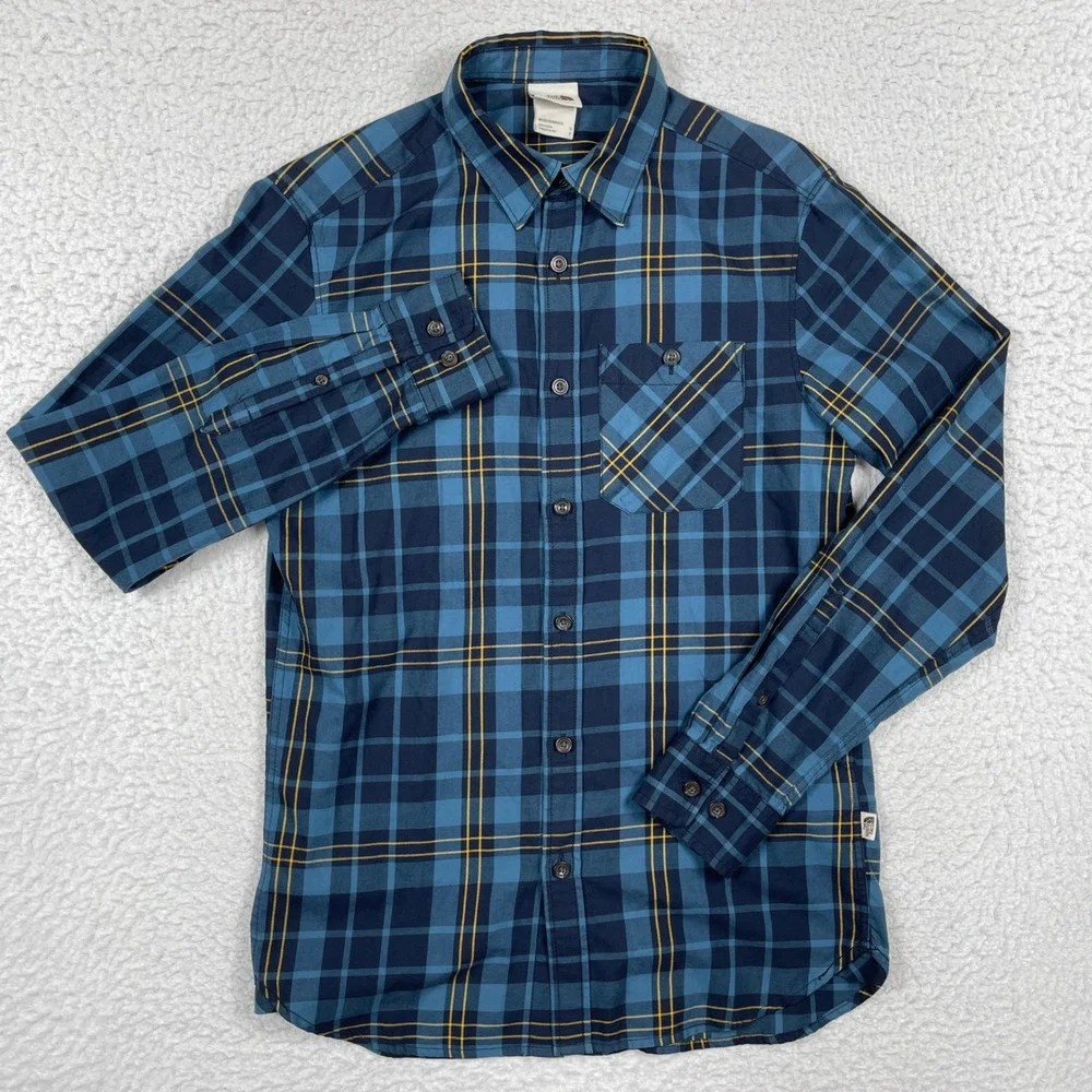 The North Face Button Down Shirt Mens Small Blue Plaid Long Sleeve Outdoor Hike